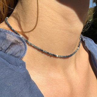 Collier Argent Saphir Bleu