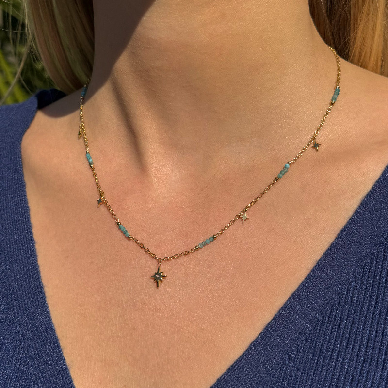 Collier acier doré et bleu étoile du nord