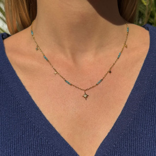 Collier acier doré et bleu étoile du nord