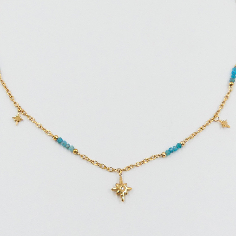Collier acier doré et bleu étoile du nord