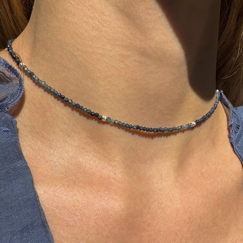 Collier Argent Saphir Bleu