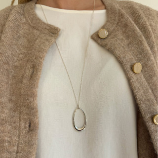 Collier Argent gros pendentif ovale