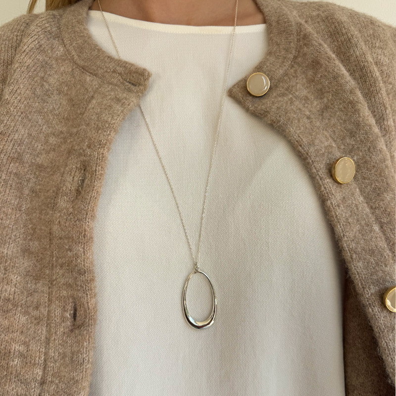 Collier Argent gros pendentif ovale
