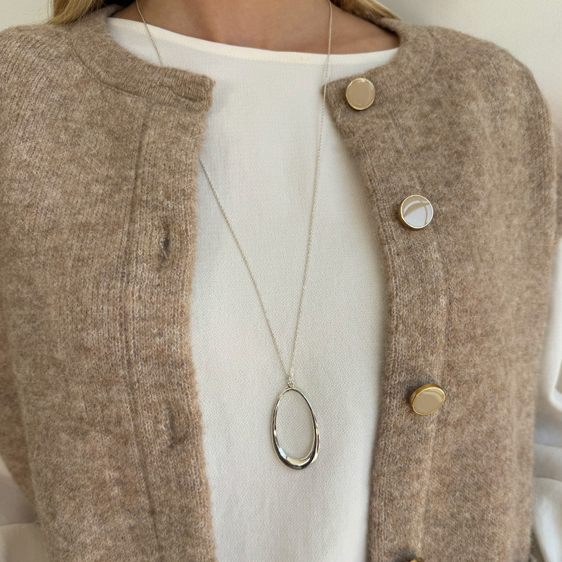 Collier Argent gros pendentif ovale