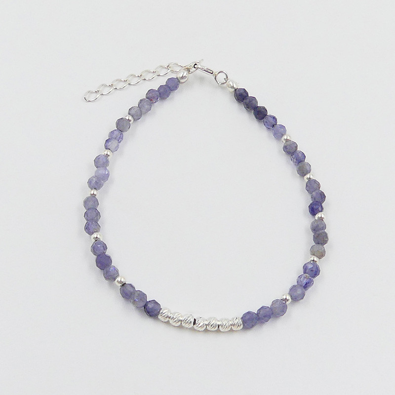 Bracelet Argent lépidolite et perles striées