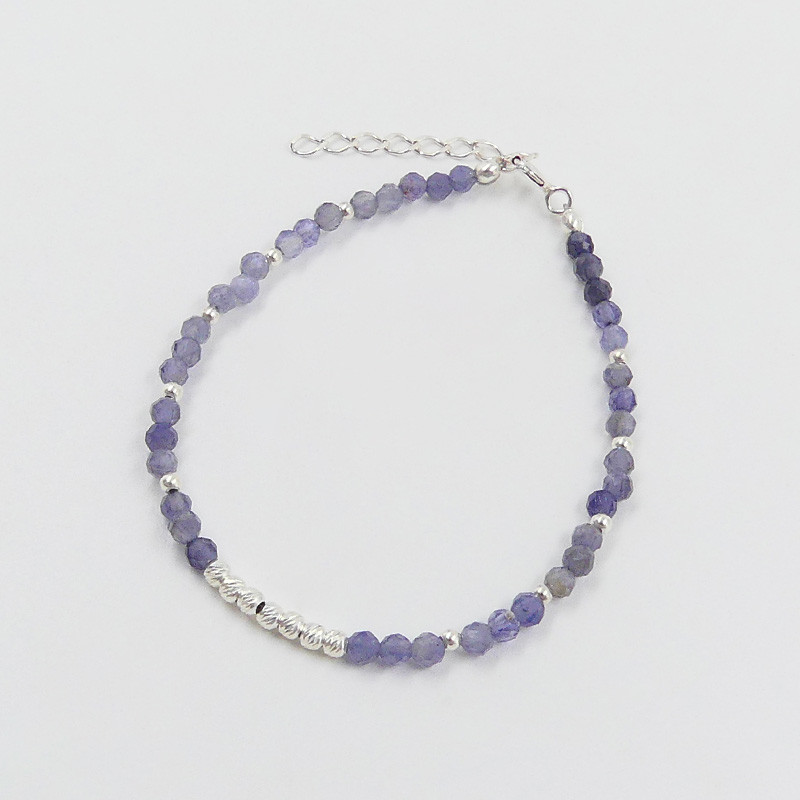 Bracelet Argent lépidolite et perles striées