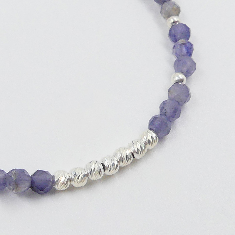 Bracelet Argent lépidolite et perles striées