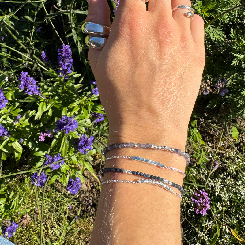Bracelet Argent lépidolite et perles striées