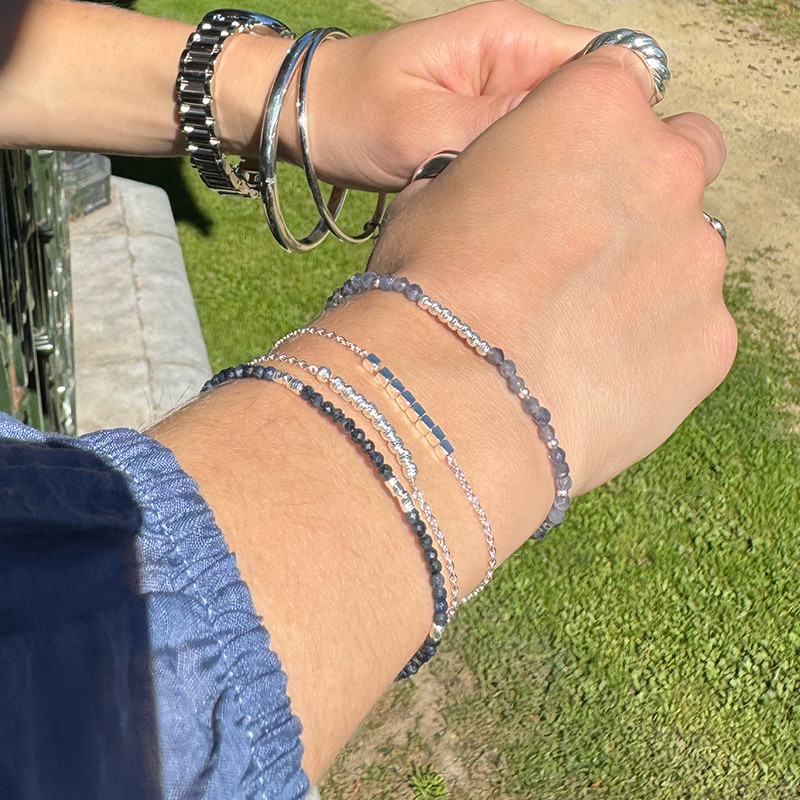 Bracelet Argent lépidolite et perles striées