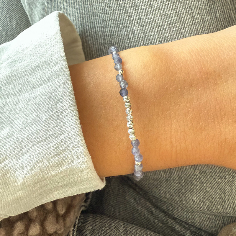 Bracelet Argent lépidolite et perles striées