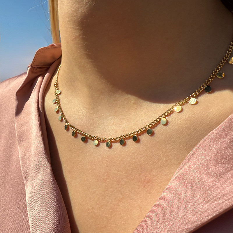 Collier acier doré rang de pastilles