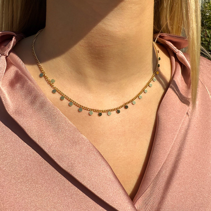 Collier acier doré rang de pastilles