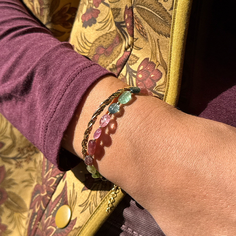 Bracelet Doré pierre lisse Tourmaline