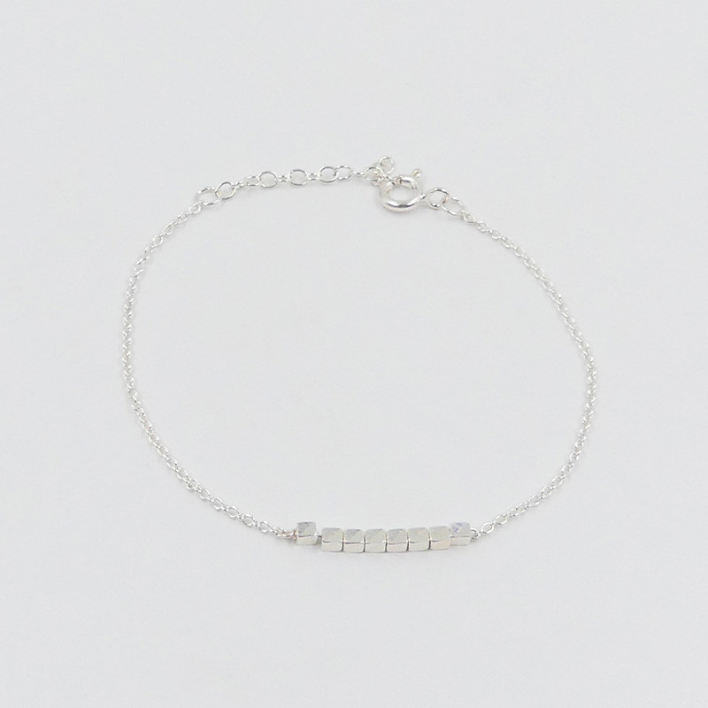 Bracelet Argent barrette perles carrées