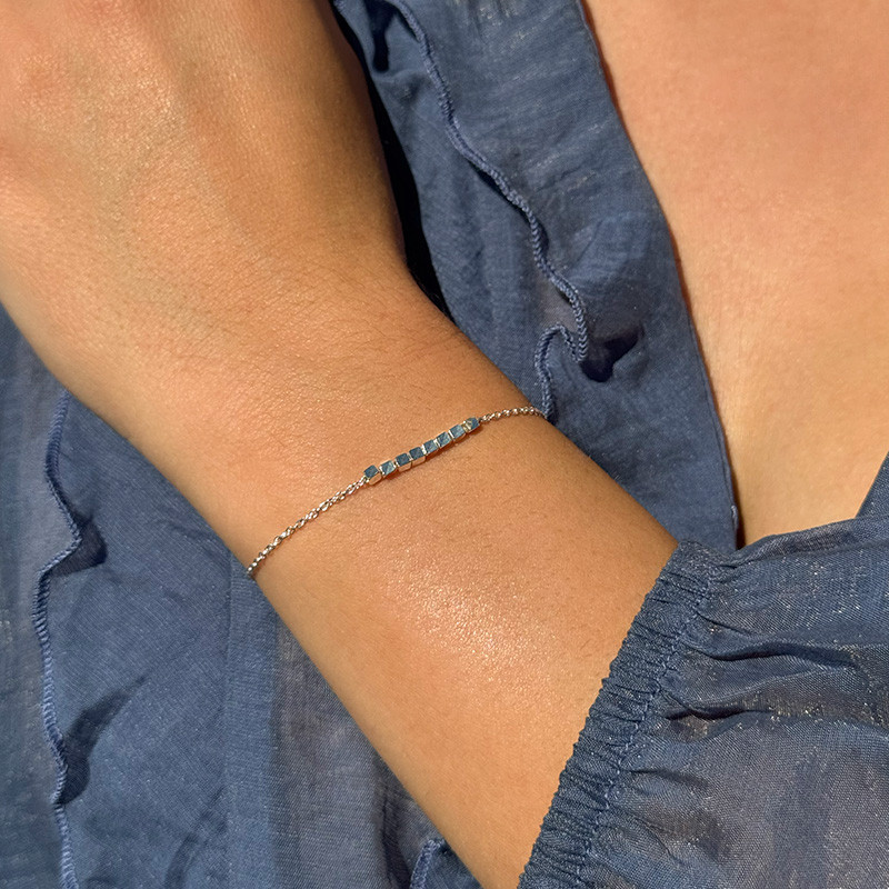 Bracelet Argent barrette perles carrées