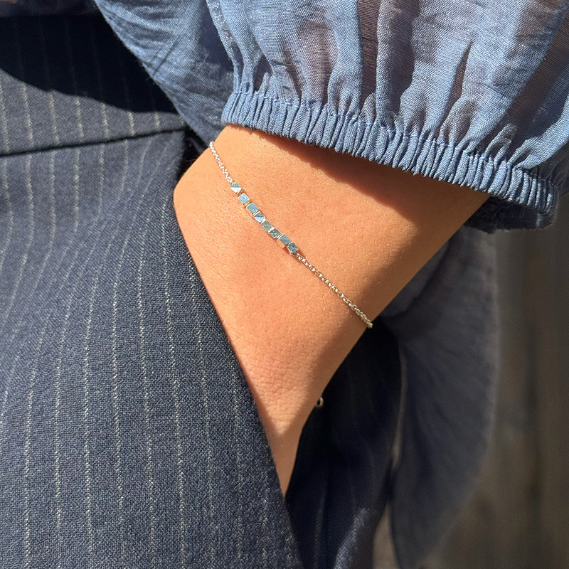 Bracelet Argent barrette perles carrées