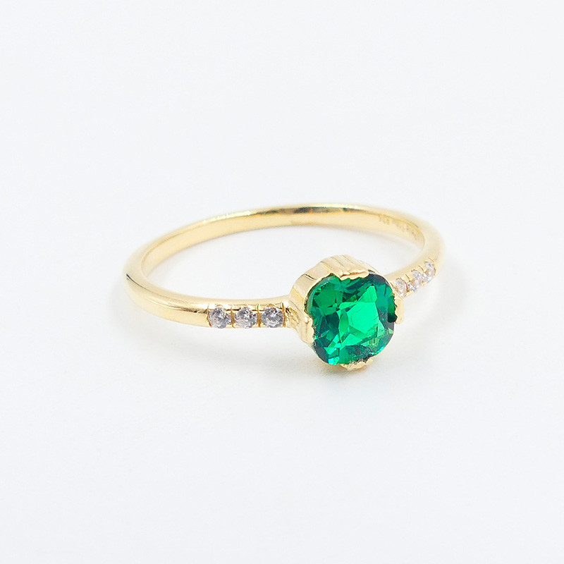 Bague Plaqué or strass et solitaire vert