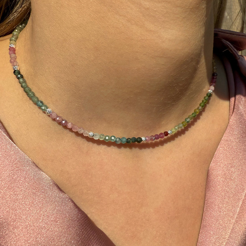 Collier Argent multi tourmaline