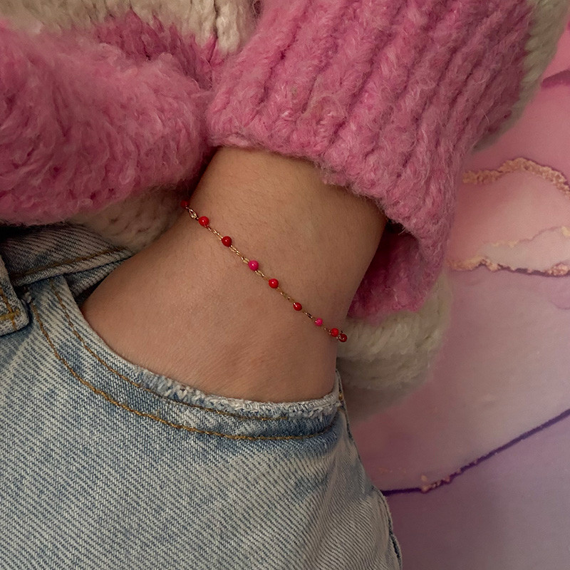 Bracelet acier doré perles vertes, roses ou bleues