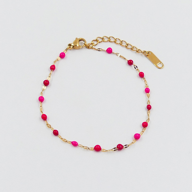 Bracelet acier doré perles vertes, roses ou bleues