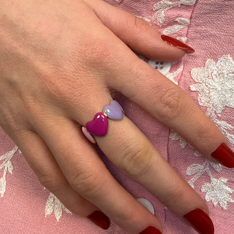 Bague ajustable acier coeur coloré