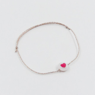 Bracelet Cordon Doré nacre coeur rose
