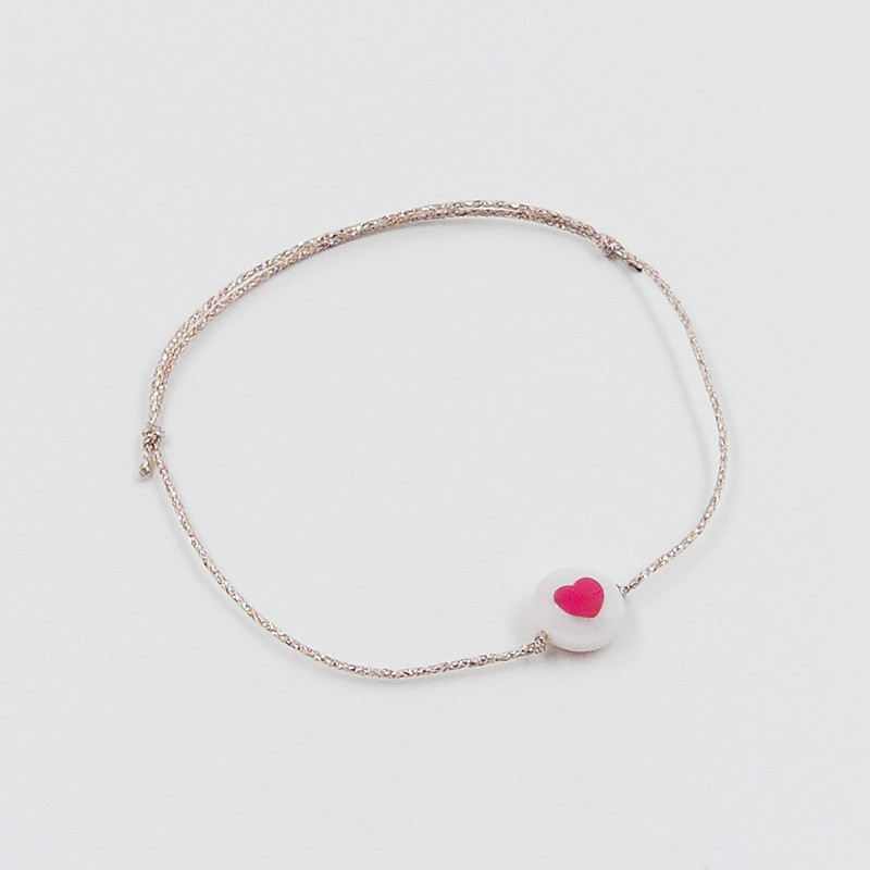 Bracelet Cordon Doré nacre coeur rose