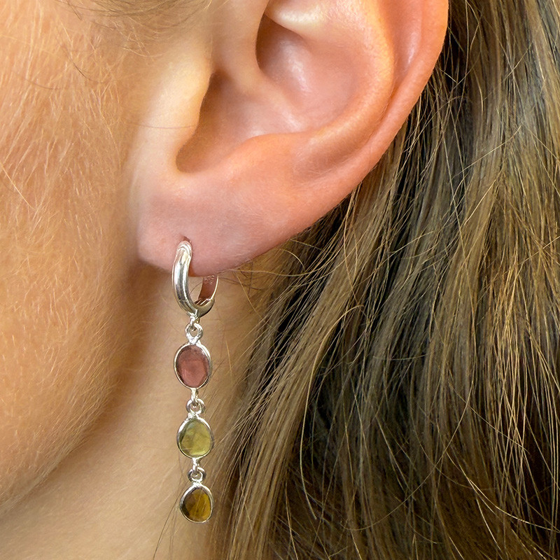 Créoles Argent pendantes Tourmaline