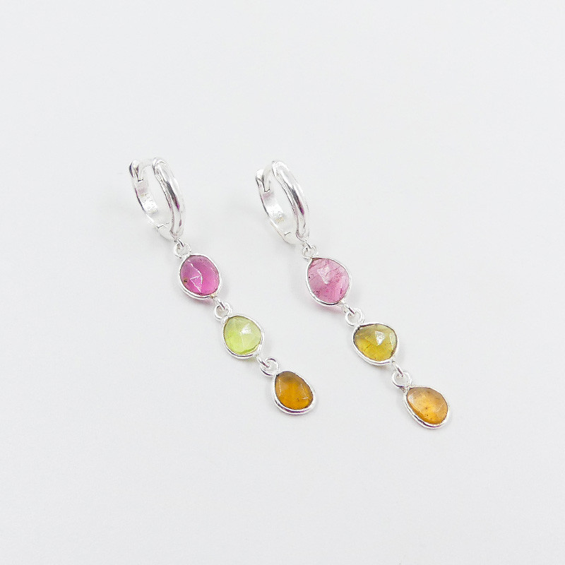 Créoles Argent pendantes Tourmaline