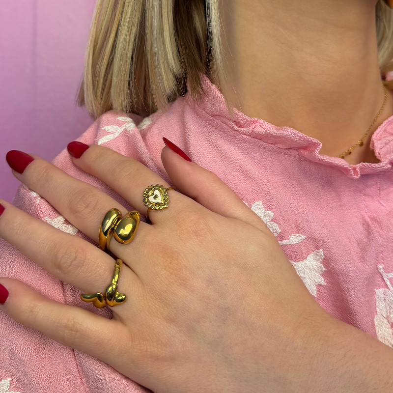 Bague ajustable acier coeur couronne