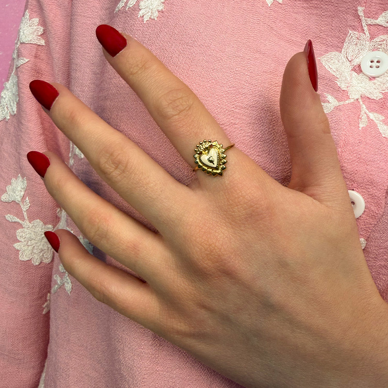 Bague ajustable acier coeur couronne