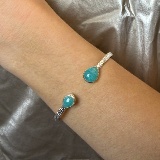 Jonc Argent ouvert Goutte Amazonite