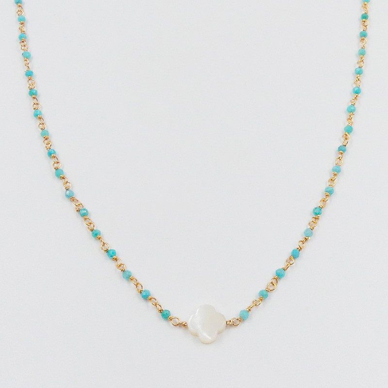 Collier Plaqué or links et trèfle Nacre