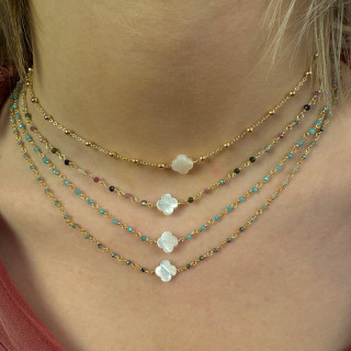 Collier Plaqué or links et trèfle Nacre