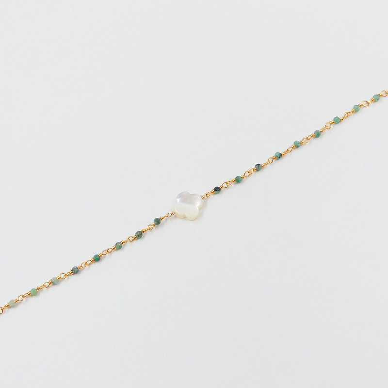 Collier Plaqué or links et trèfle Nacre