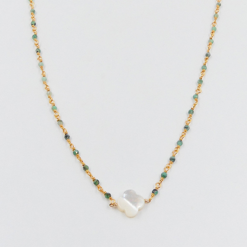 Collier Plaqué or links et trèfle Nacre