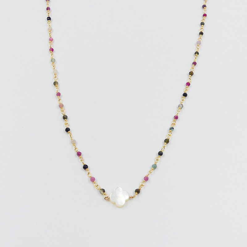 Collier Plaqué or links et trèfle Nacre