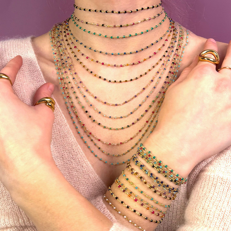 Collier Doré rang de pierres fines links