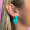 Boucles d’oreilles acier double coeur bleu
