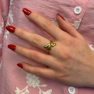 Bague ajustable acier double coeur