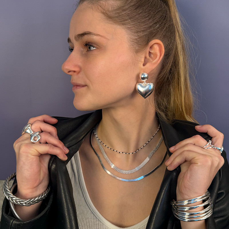 Boucles d'oreilles fantaisie argenté coeur