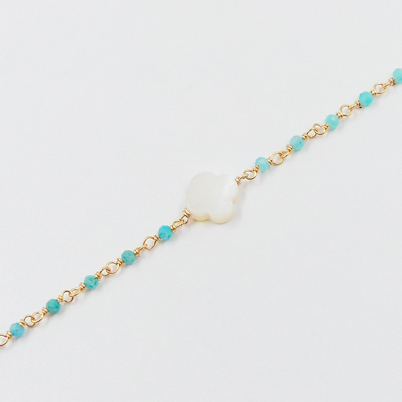 Bracelet Plaqué or links et trèfle Nacre