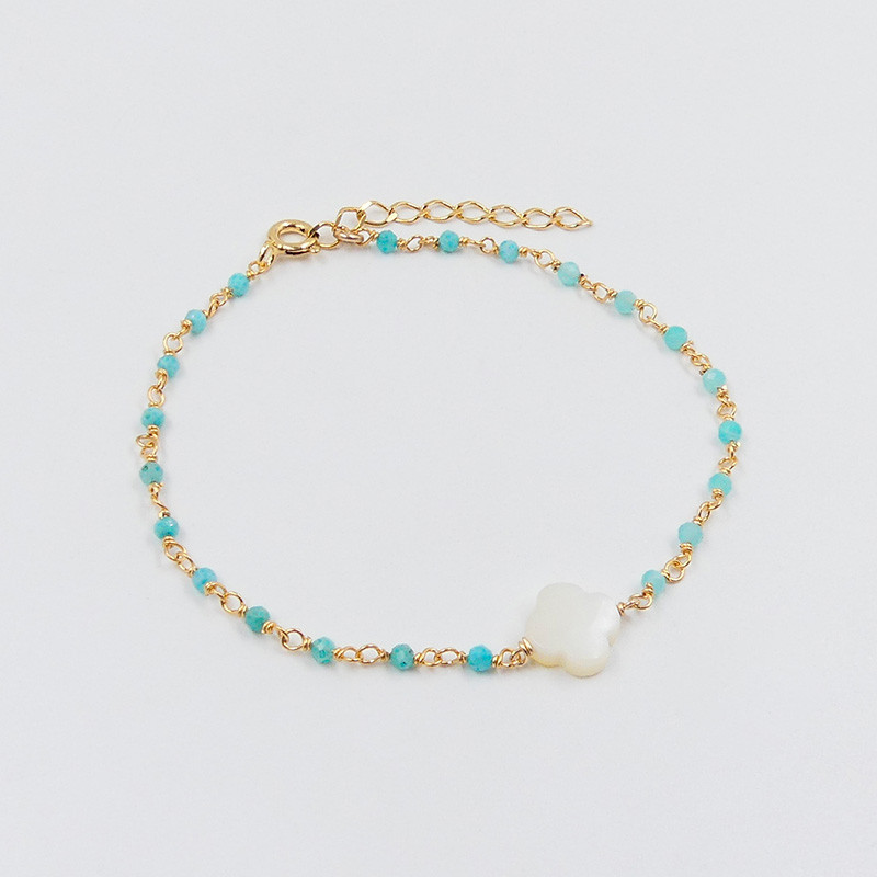 Bracelet Plaqué or links et trèfle Nacre