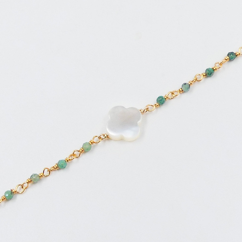 Bracelet Plaqué or links et trèfle Nacre