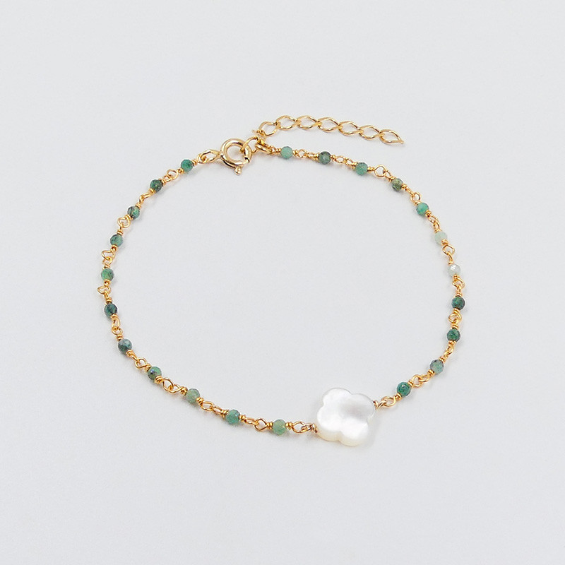 Bracelet Plaqué or links et trèfle Nacre