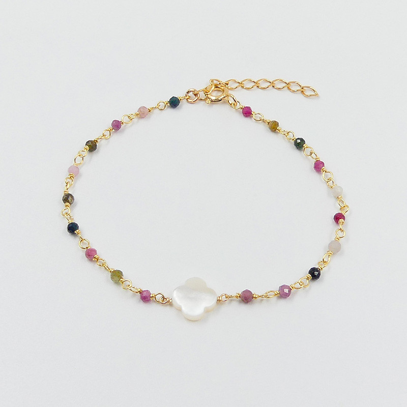Bracelet Plaqué or links et trèfle Nacre