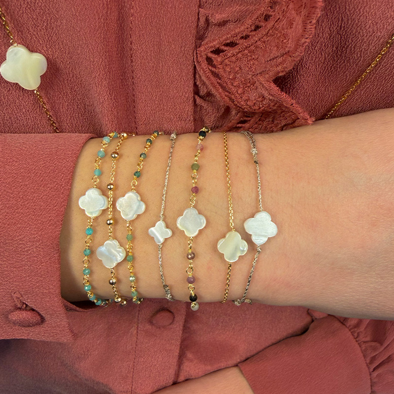 Bracelet Plaqué or links et trèfle Nacre