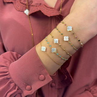 Bracelet Plaqué or links et trèfle Nacre