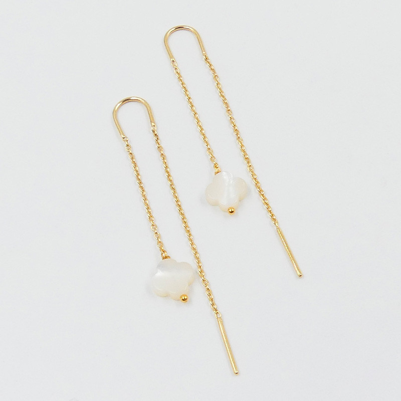 Boucles d'oreilles Dorées Pendantes trèfle nacre