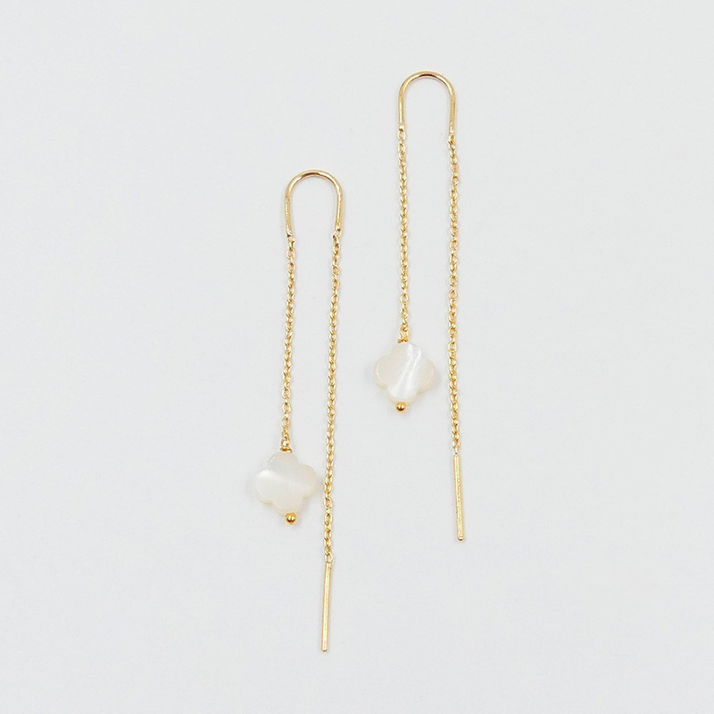 Boucles d'oreilles Dorées Pendantes trèfle nacre